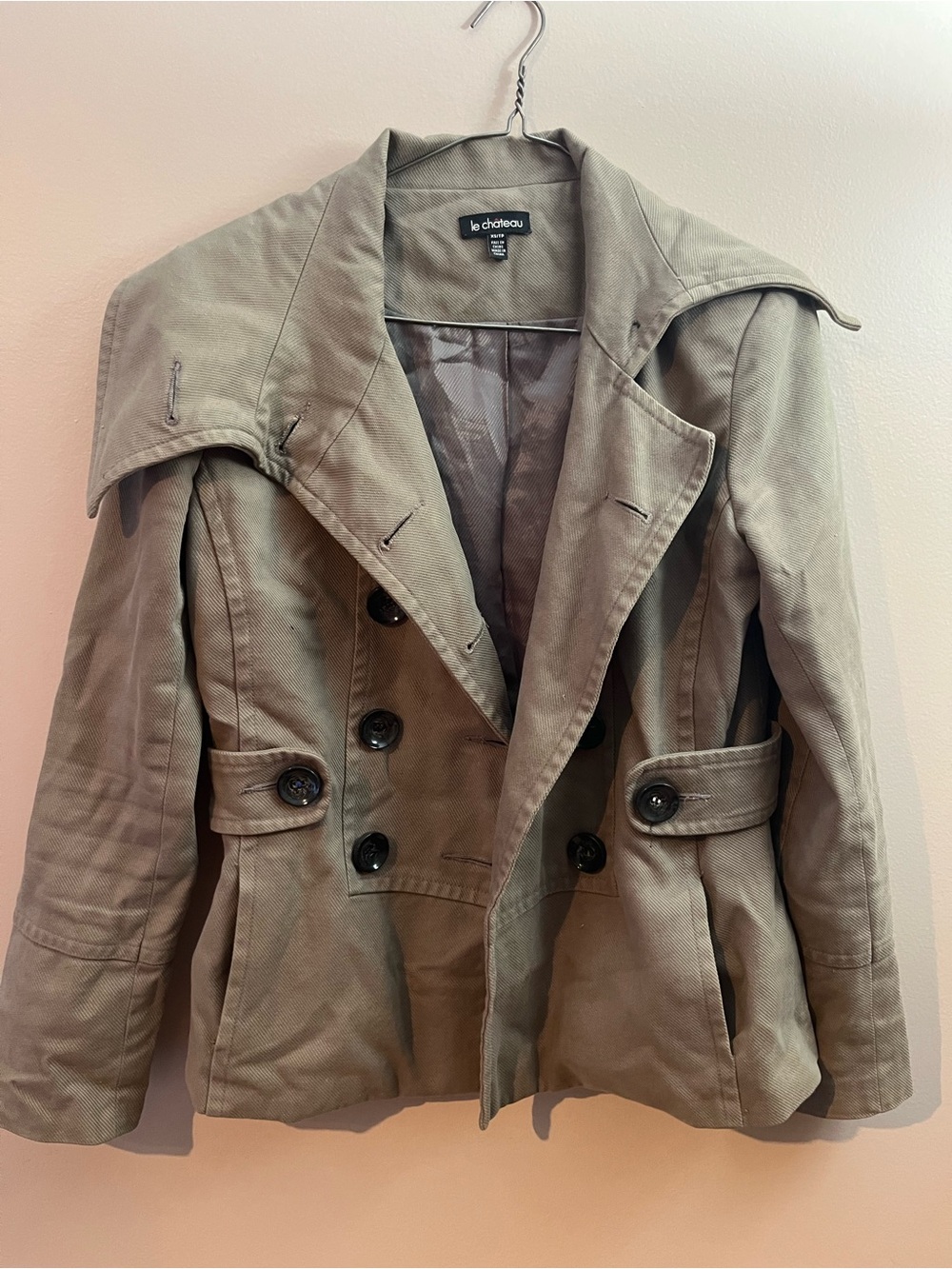 le chateau Women's Olive Green Double-Breasted Short Peacoat